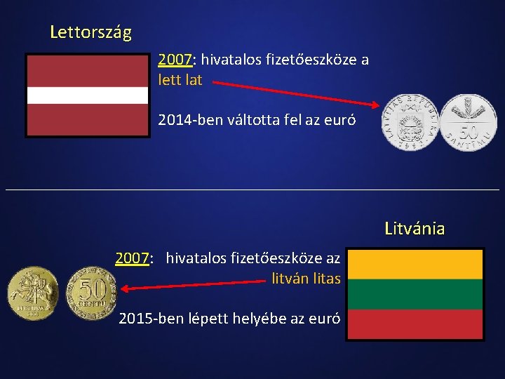 Lettország 2007: hivatalos fizetőeszköze a lett lat 2014 -ben váltotta fel az euró Litvánia