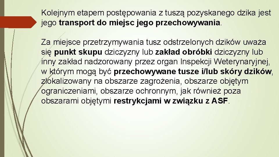 Kolejnym etapem postępowania z tuszą pozyskanego dzika jest jego transport do miejsc jego przechowywania.