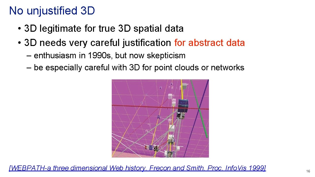 No unjustified 3 D • 3 D legitimate for true 3 D spatial data