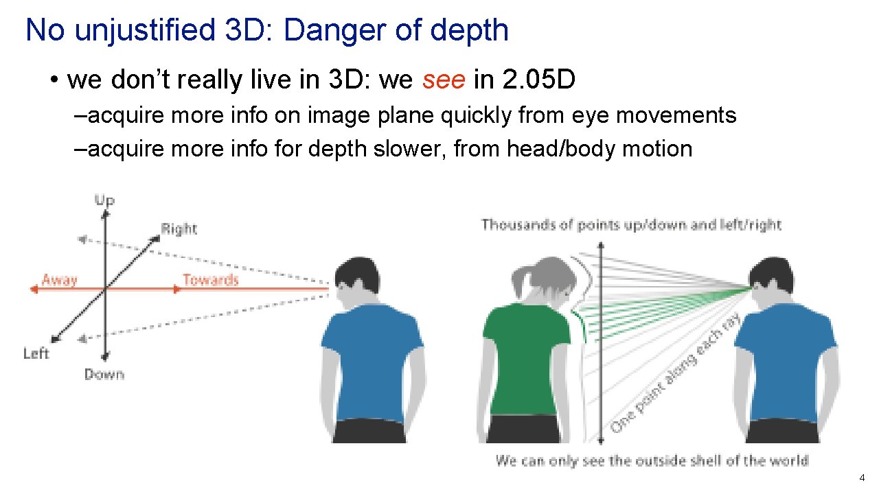 No unjustified 3 D: Danger of depth • we don’t really live in 3