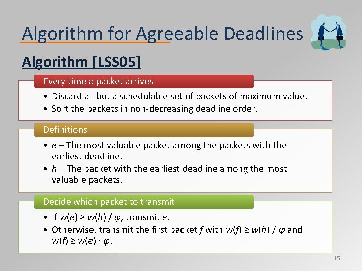 Algorithm for Agreeable Deadlines Algorithm [LSS 05] Every time a packet arrives • Discard