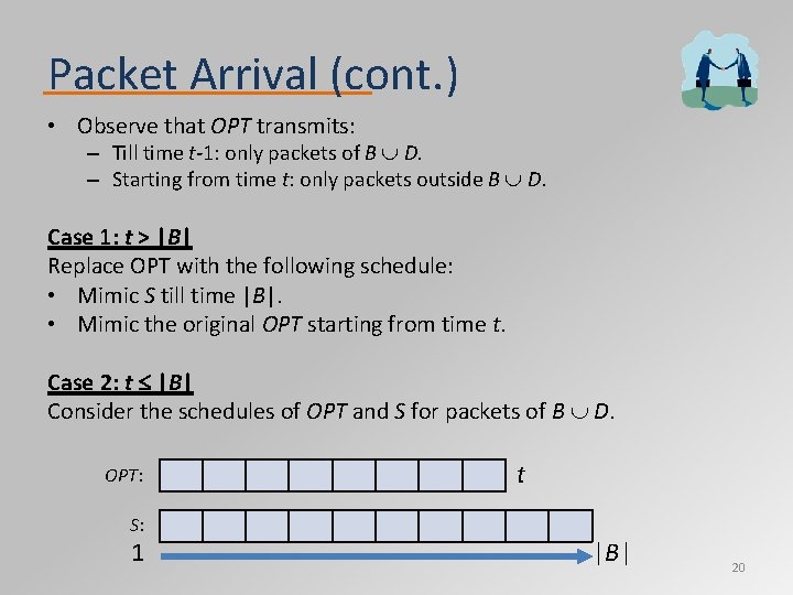 Packet Arrival (cont. ) • Observe that OPT transmits: – Till time t-1: only