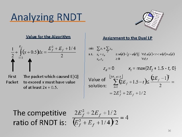 Analyzing RNDT Value for the Algorithm Assignment to the Dual LP zd = 0