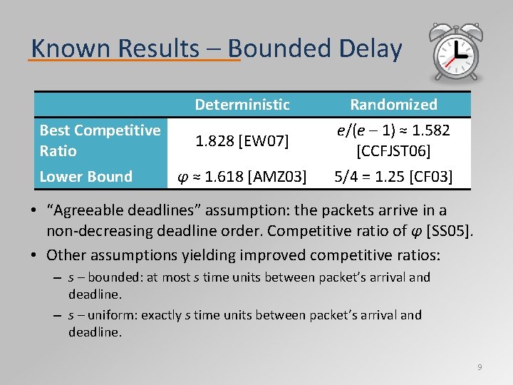 Known Results – Bounded Delay Deterministic Best Competitive Ratio Lower Bound 1. 828 [EW