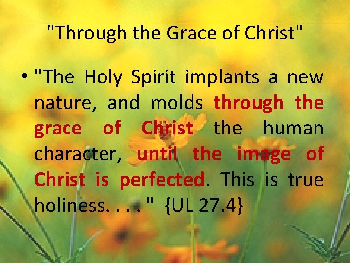 "Through the Grace of Christ" • "The Holy Spirit implants a new nature, and