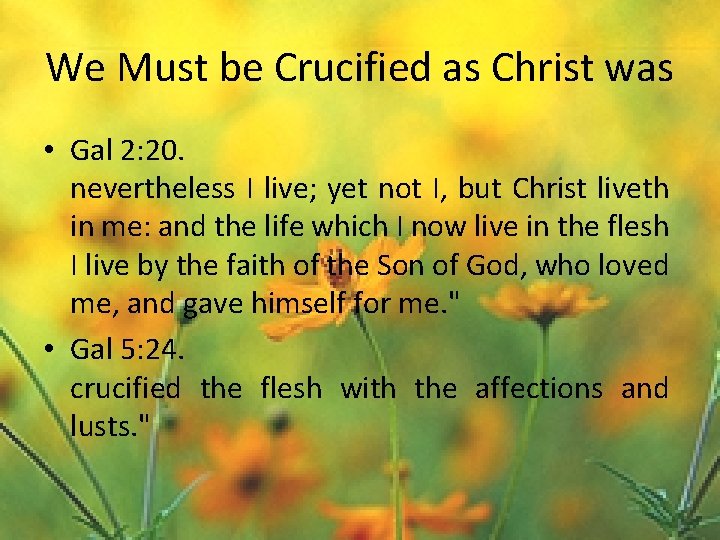 We Must be Crucified as Christ was • Gal 2: 20. nevertheless I live;