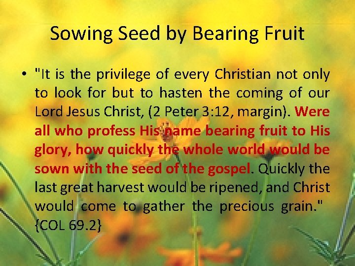 Sowing Seed by Bearing Fruit • "It is the privilege of every Christian not