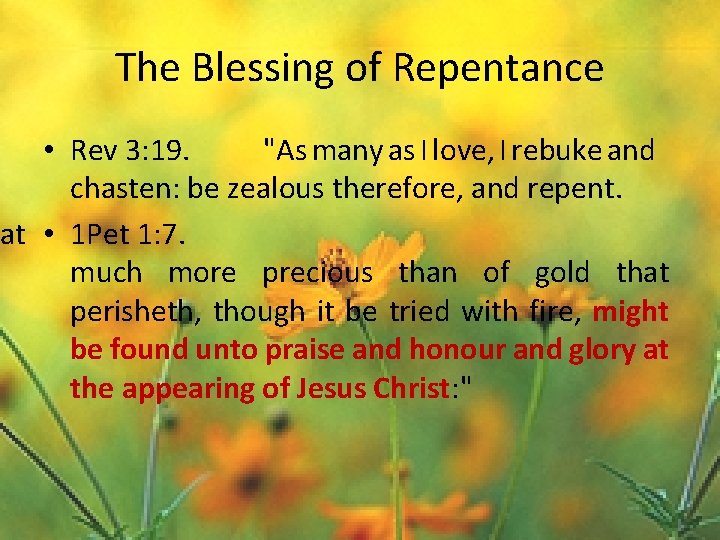 The Blessing of Repentance • Rev 3: 19. "As many as I love, I