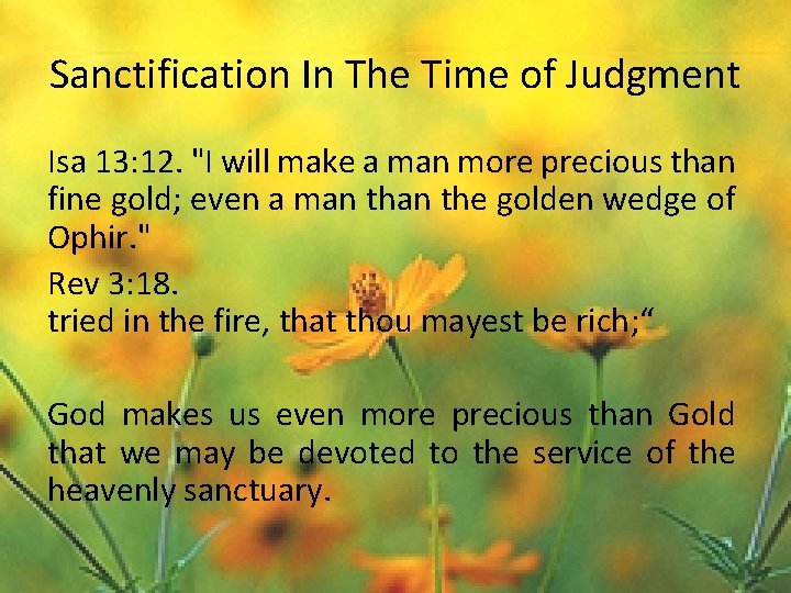 Sanctification In The Time of Judgment Isa 13: 12. "I will make a man