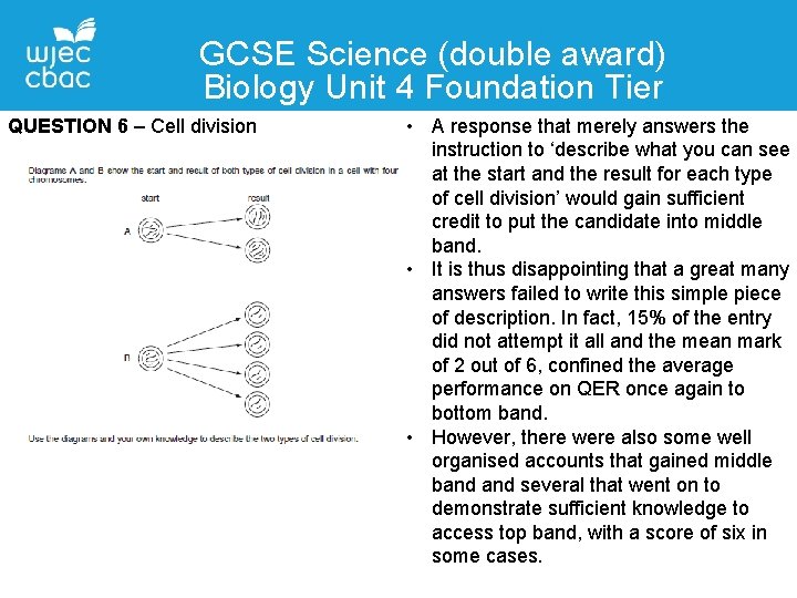 GCSE Science (double award) Biology Unit 4 Foundation Tier QUESTION 6 – Cell division