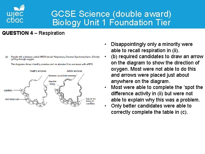 GCSE Science (double award) Biology Unit 1 Foundation Tier QUESTION 4 – Respiration •