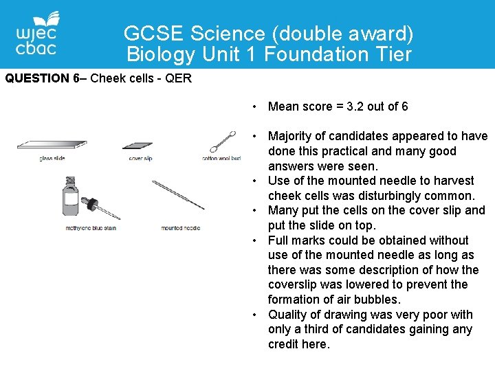 GCSE Science (double award) Biology Unit 1 Foundation Tier QUESTION 6– Cheek cells -