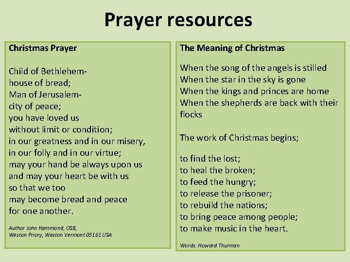 Prayer resources Christmas Prayer The Meaning of Christmas Child of Bethlehemhouse of bread; Man