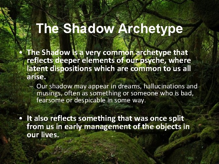 The Shadow Archetype • The Shadow is a very common archetype that reflects deeper