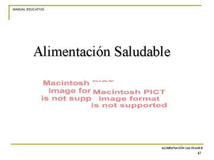 MANUAL EDUCATIVO Alimentación Saludable ALIMENTACIÓN SALUDABLE 47 