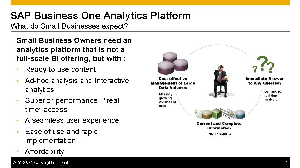 SAP Business One Analytics Platform What do Small Businesses expect? Small Business Owners need