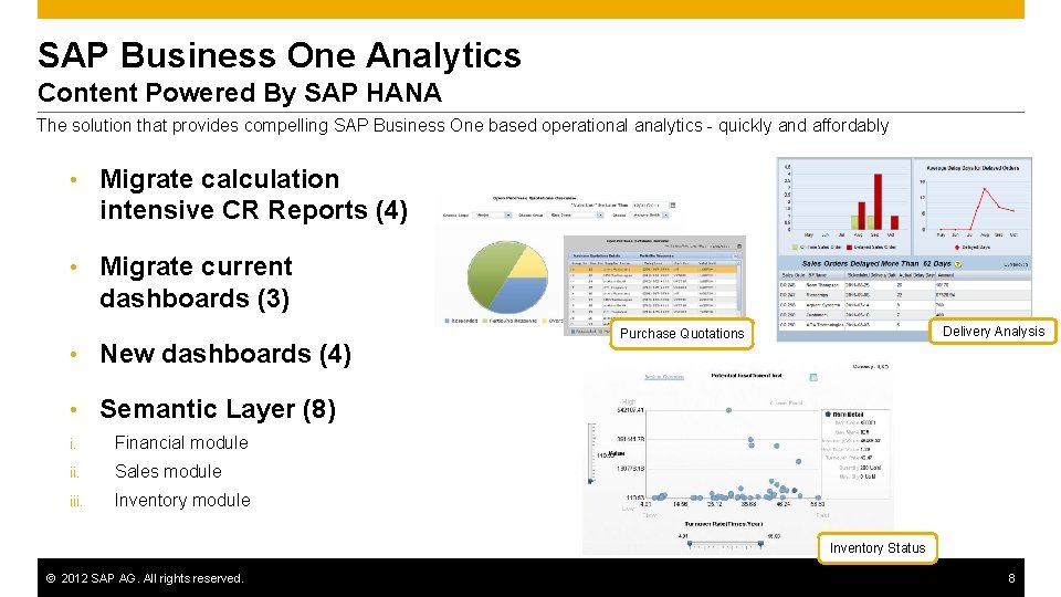 SAP Business One Analytics Content Powered By SAP HANA The solution that provides compelling SAP Business One Analytics Content Powered By SAP HANA The solution that provides compelling