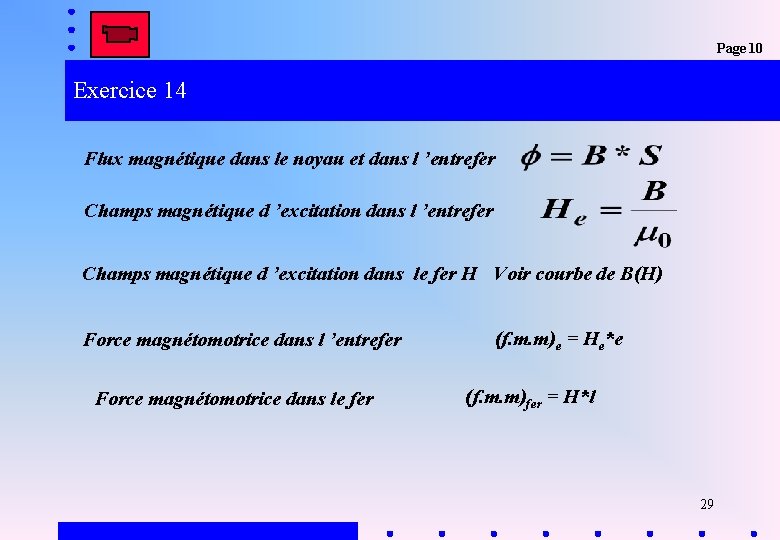 Page 10 Exercice 14 Flux magnétique dans le noyau et dans l ’entrefer Champs Page 10 Exercice 14 Flux magnétique dans le noyau et dans l ’entrefer Champs