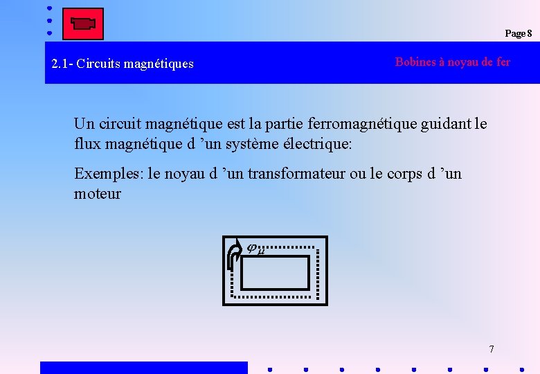 Page 8 2. 1 - Circuits magnétiques Bobines à noyau de fer Un circuit Page 8 2. 1 - Circuits magnétiques Bobines à noyau de fer Un circuit