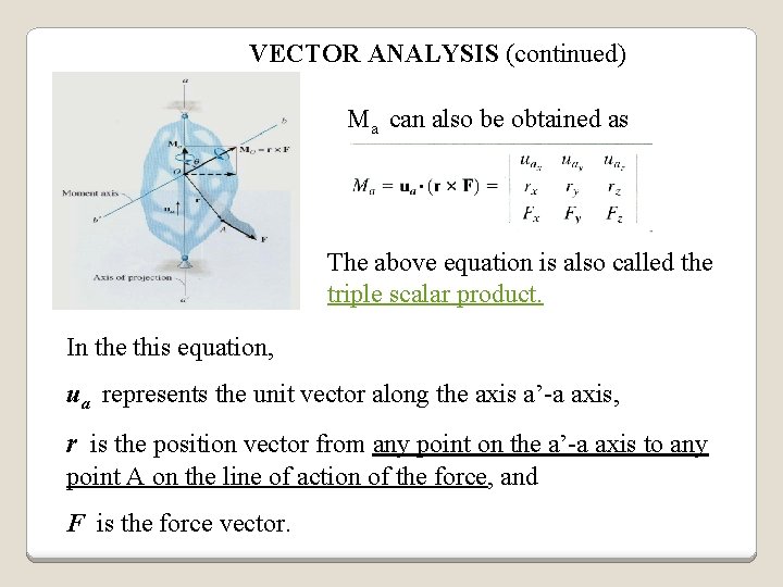 VECTOR ANALYSIS (continued) Ma can also be obtained as The above equation is also