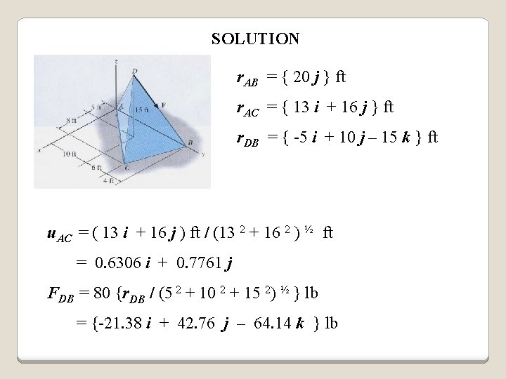 SOLUTION r. AB = { 20 j } ft r. AC = { 13