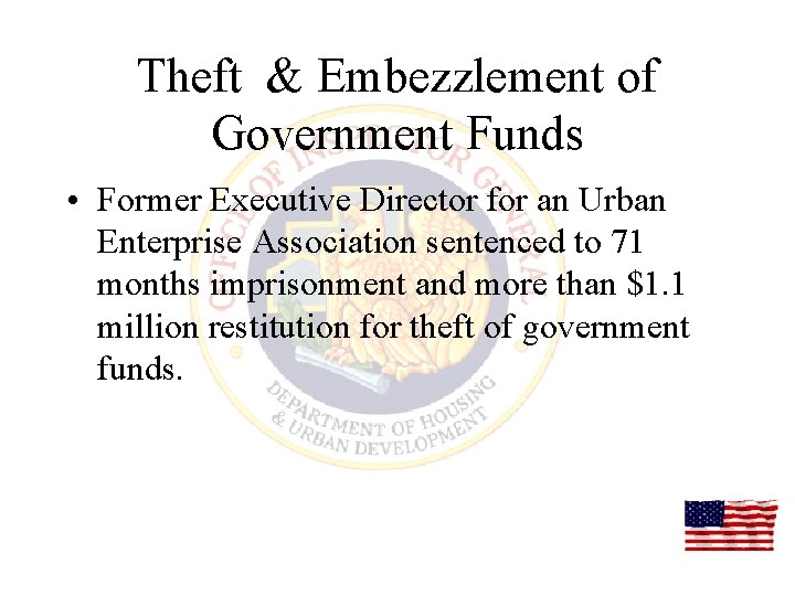 Theft & Embezzlement of Government Funds • Former Executive Director for an Urban Enterprise