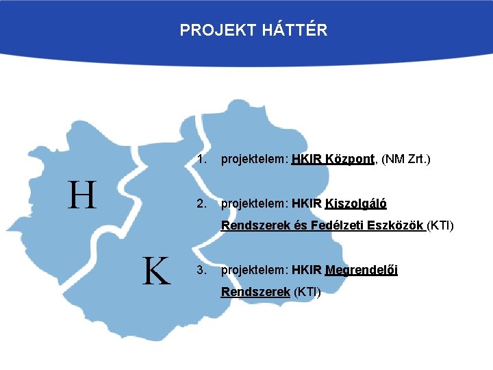 PROJEKT HÁTTÉR H 1. projektelem: HKIR Központ, (NM Zrt. ) 2. projektelem: HKIR Kiszolgáló