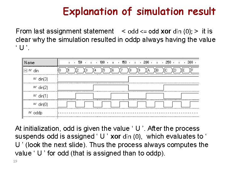 Explanation of simulation result From last assignment statement < odd <= odd xor din