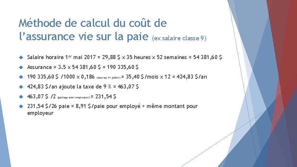 Méthode de calcul du coût de l’assurance vie sur la paie (ex salaire classe