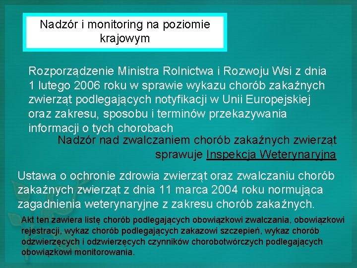 Nadzór i monitoring na poziomie krajowym Rozporządzenie Ministra Rolnictwa i Rozwoju Wsi z dnia