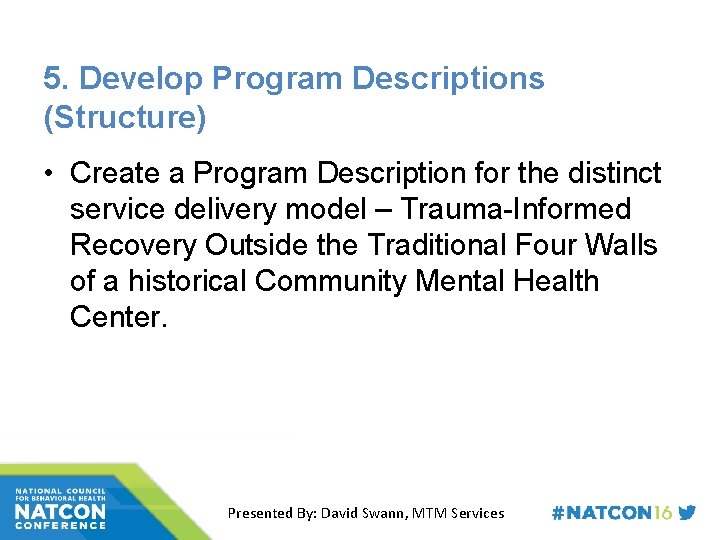 5. Develop Program Descriptions (Structure) • Create a Program Description for the distinct service