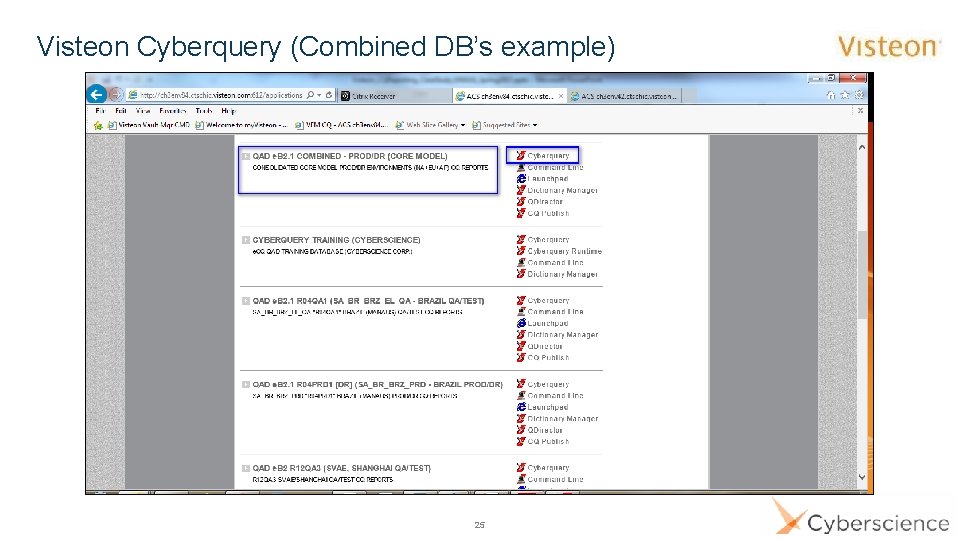 Visteon Cyberquery (Combined DB’s example) 25 