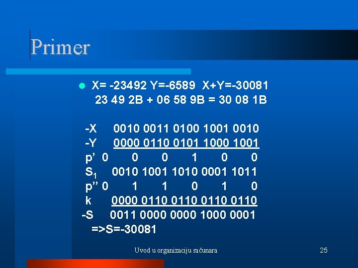Primer X= -23492 Y=-6589 X+Y=-30081 23 49 2 B + 06 58 9 B