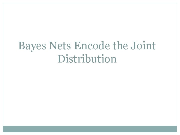 Bayes Nets Encode the Joint Distribution 