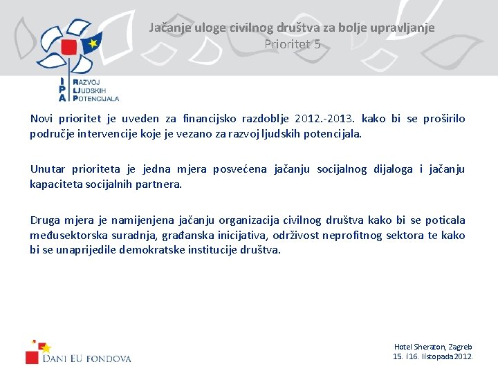 Jačanje uloge civilnog društva za bolje upravljanje Prioritet 5 Novi prioritet je uveden za