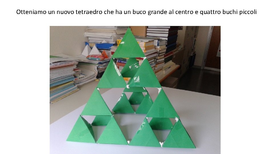 Otteniamo un nuovo tetraedro che ha un buco grande al centro e quattro buchi