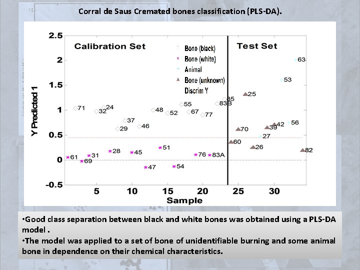 Corral de Saus Cremated bones classification (PLS-DA). • Good class separation between black and