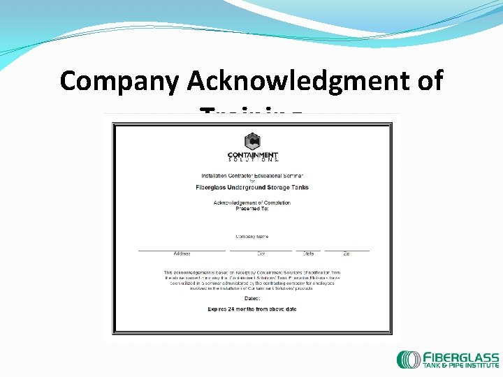 Company Acknowledgment of Training 