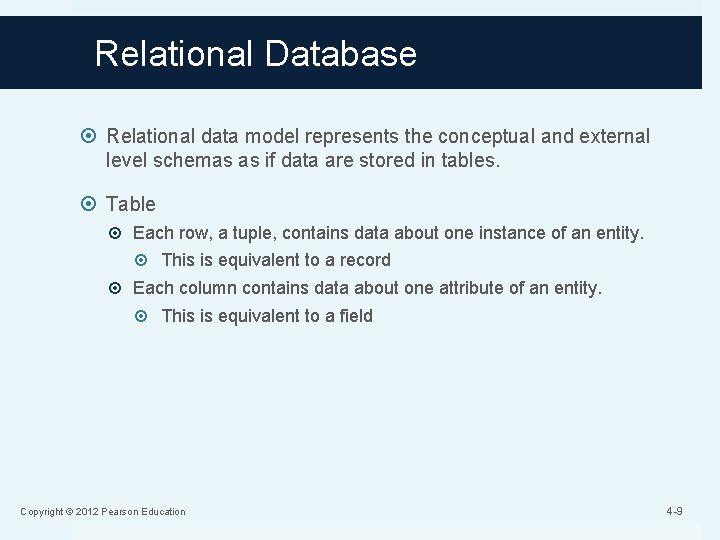 Relational Database Relational data model represents the conceptual and external level schemas as if