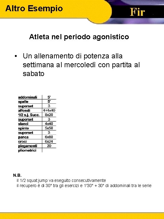 Altro Esempio Atleta nel periodo agonistico • Un allenamento di potenza alla settimana al