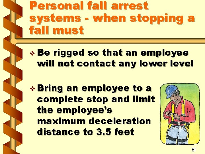 Personal fall arrest systems - when stopping a fall must v Be rigged so