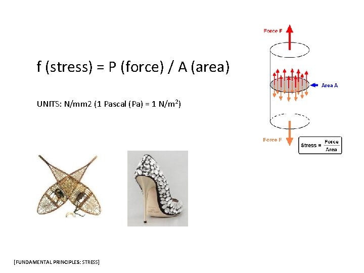 f (stress) = P (force) / A (area) UNITS: N/mm 2 (1 Pascal (Pa)