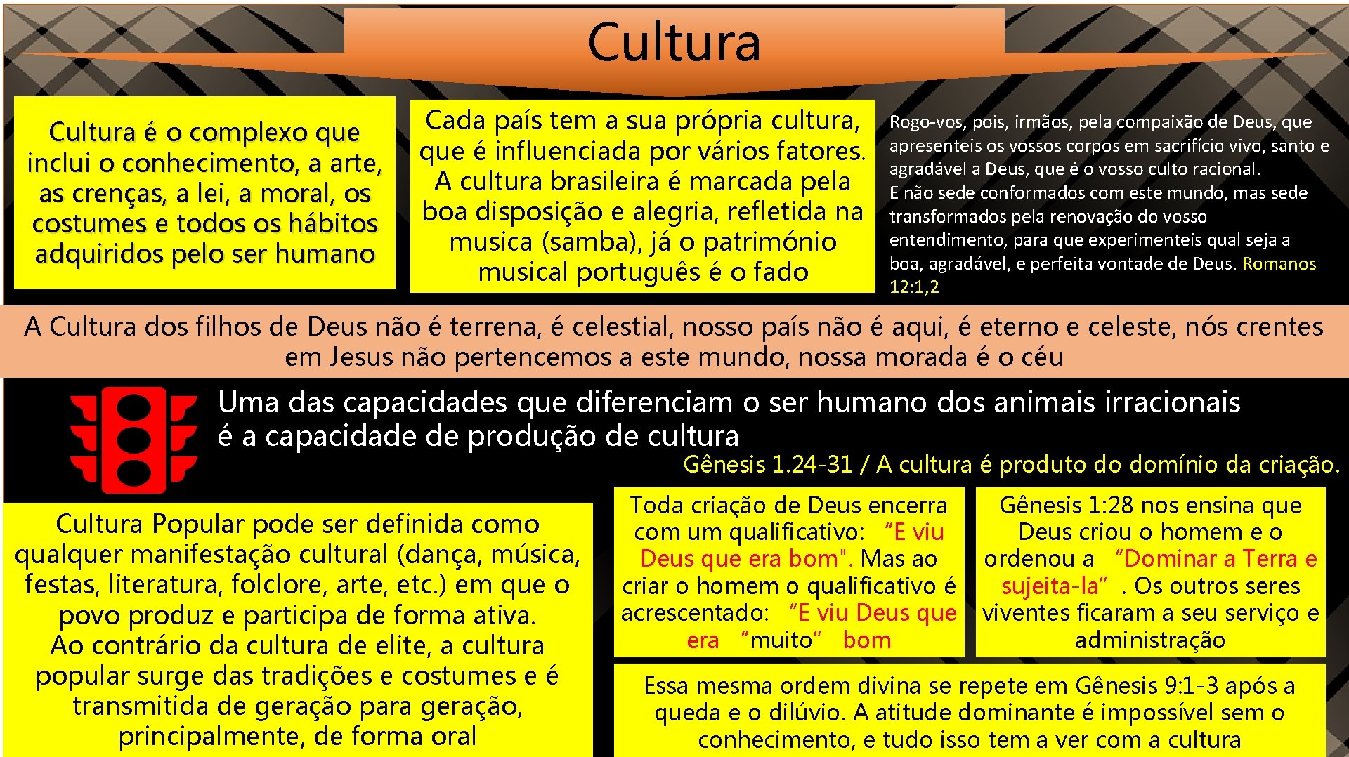 Cultura é o complexo que inclui o conhecimento, a arte, as crenças, a lei,