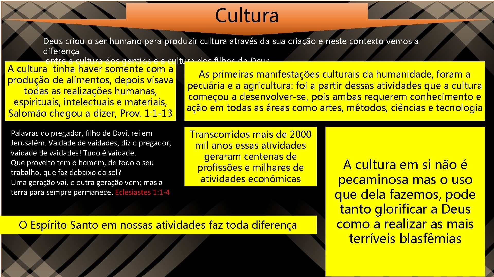 Cultura Deus criou o ser humano para produzir cultura através da sua criação e
