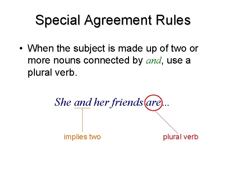 Special Agreement Rules • When the subject is made up of two or more