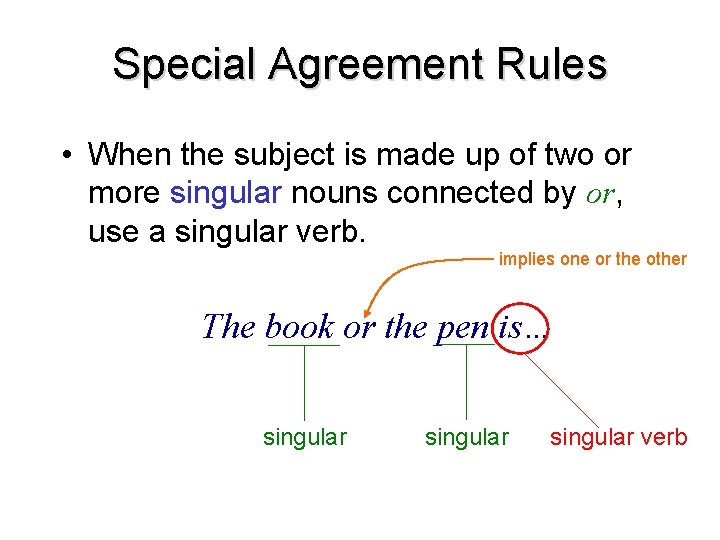 Special Agreement Rules • When the subject is made up of two or more