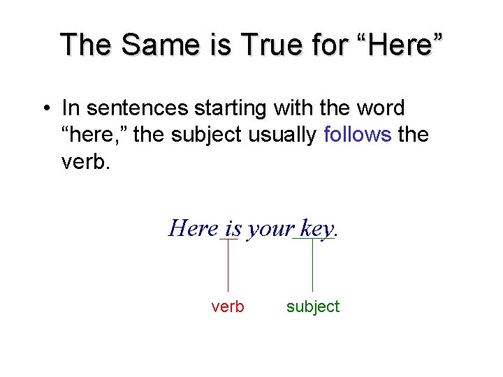 The Same is True for “Here” • In sentences starting with the word “here,