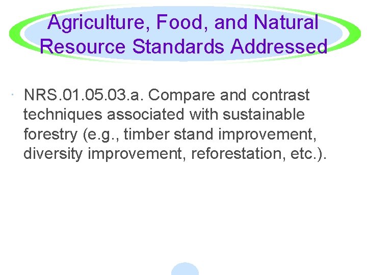 Agriculture, Food, and Natural Resource Standards Addressed · NRS. 01. 05. 03. a. Compare