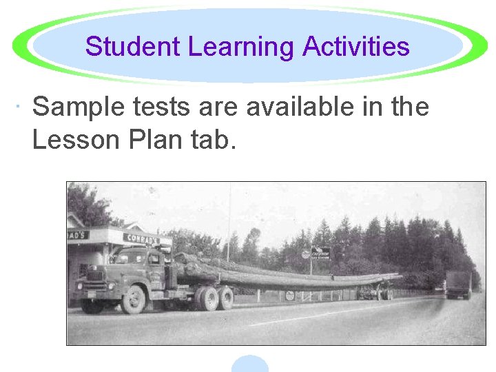 Student Learning Activities · Sample tests are available in the Lesson Plan tab. 