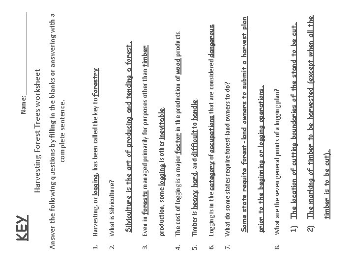 Harvesting Forest Trees worksheet Name: ____________ Logging is in the category of occupations that